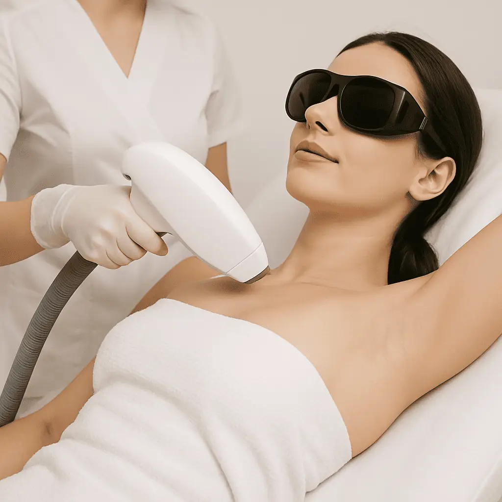 Mulher sendo depilada com led